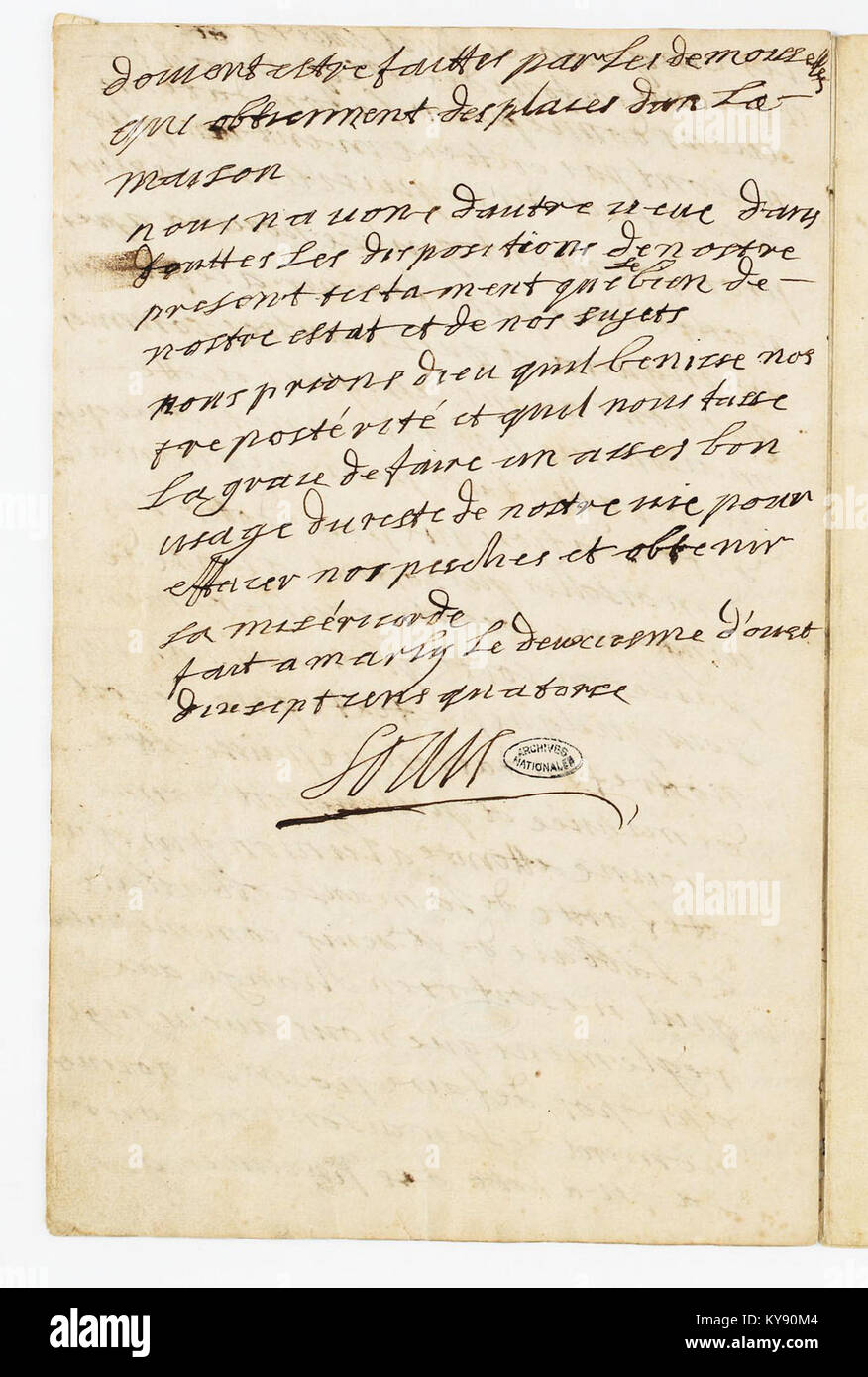 Testament de Louis XIV. Page 15 - Archives Nationales - AE-I-25 n°1 Stock Photo