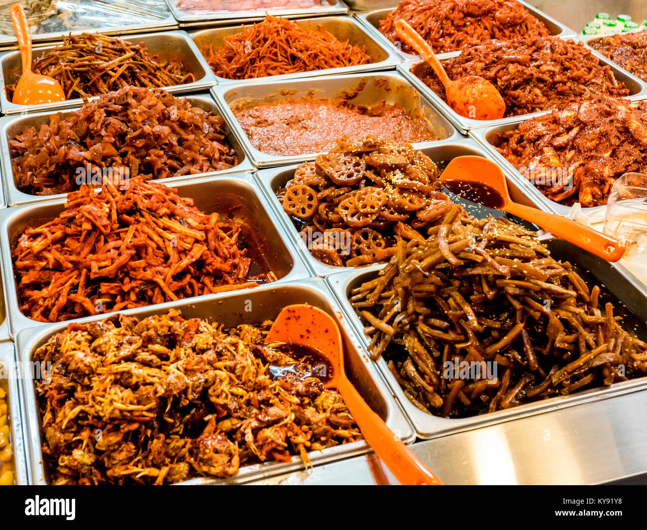 Traditional Korean fermented food at the Gwangjang Market. Seoul, South