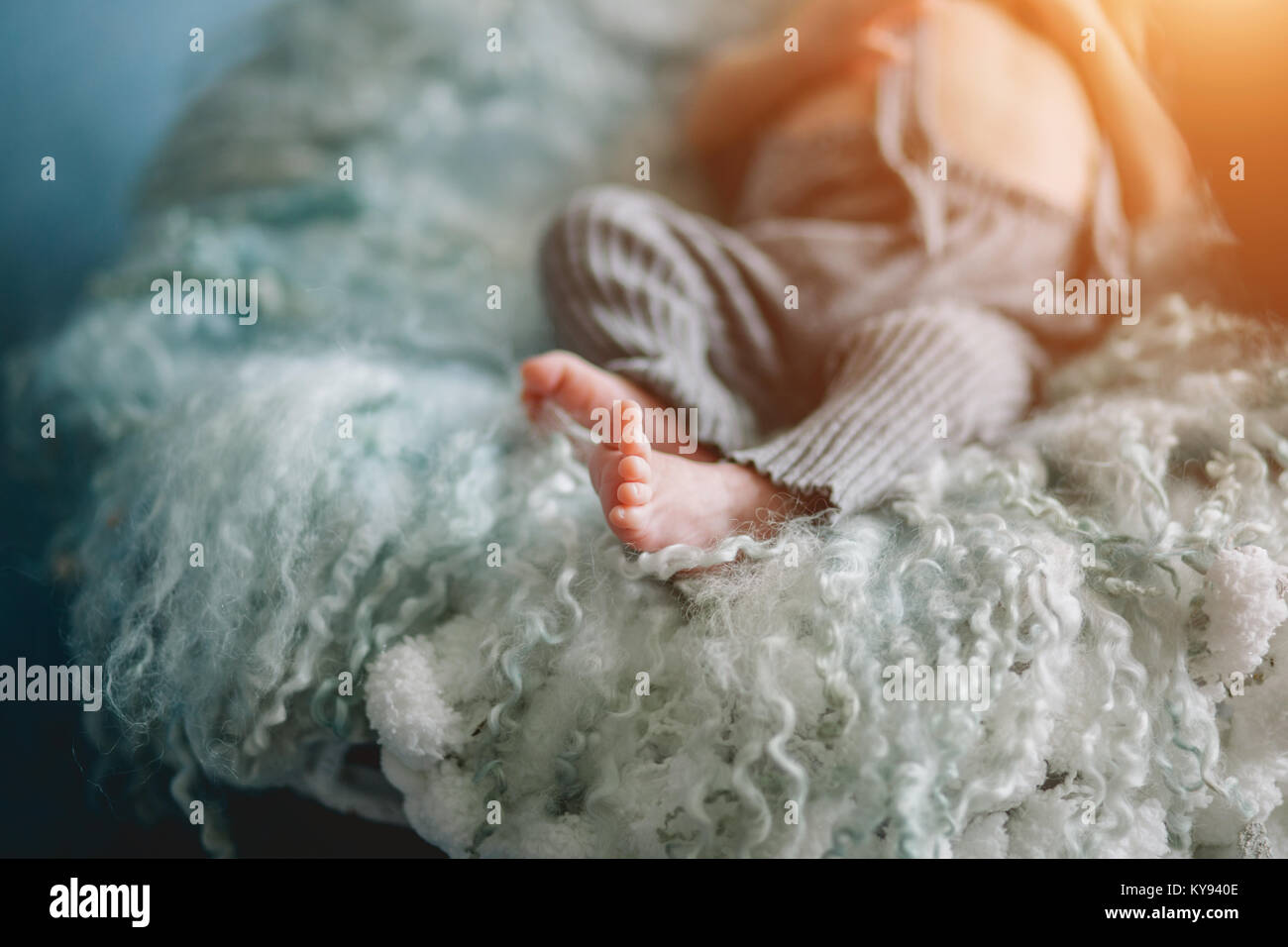 small legs of sleeping newborn baby Stock Photo Alamy