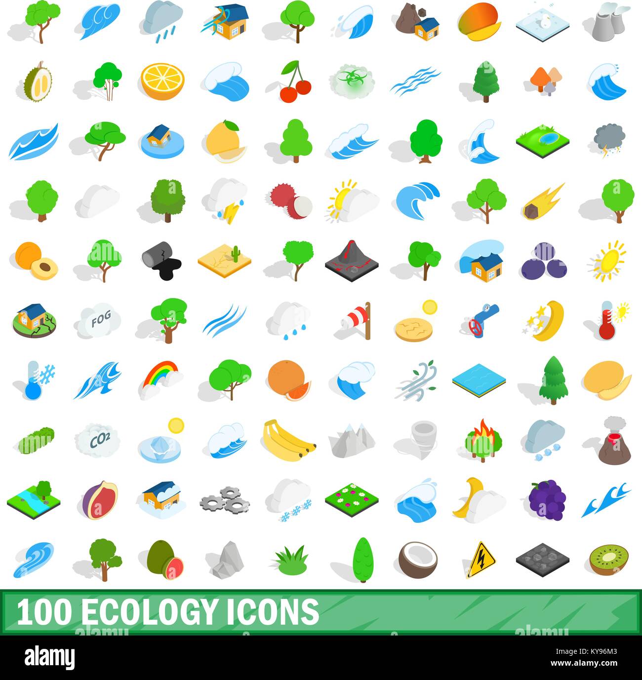 100 ecology icons set in isometric 3d style for any design vector ...