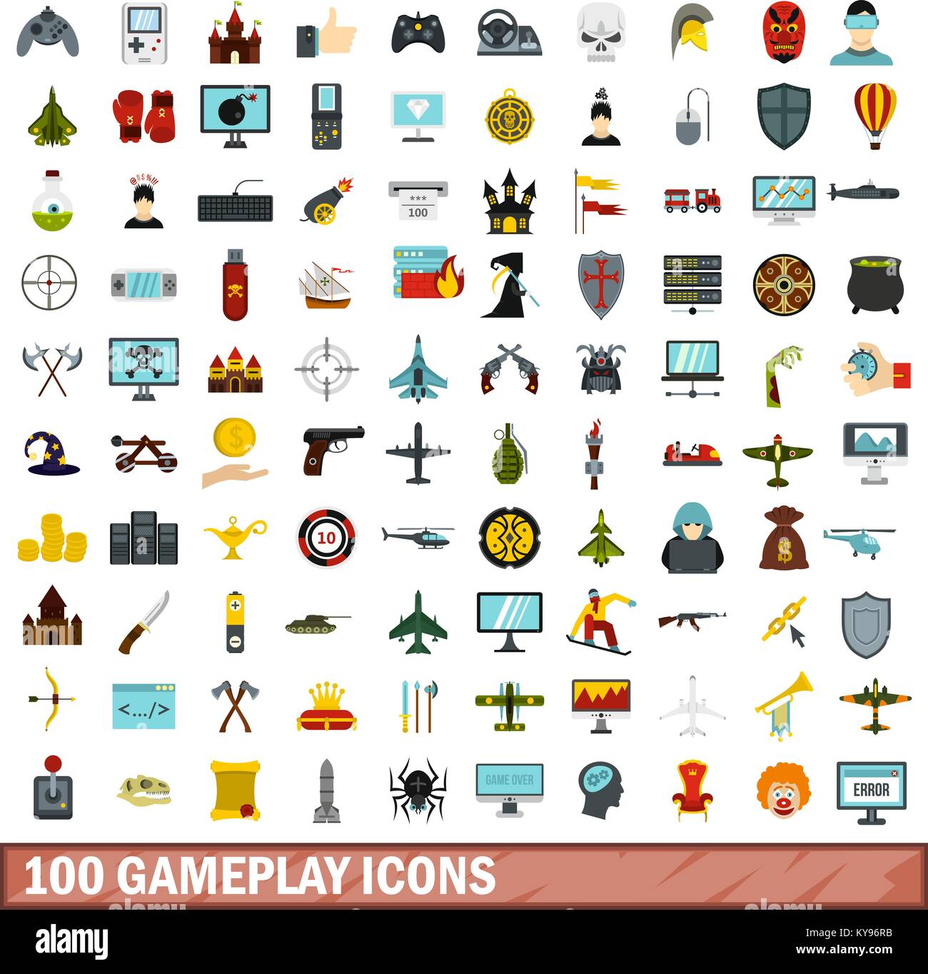 100 gameplay icons set in flat style for any design vector illustration Stock Vector