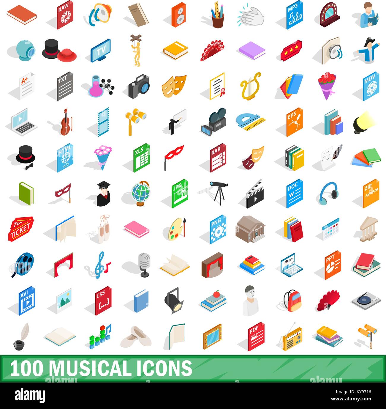 100 musical icons set in isometric 3d style for any design vector ...