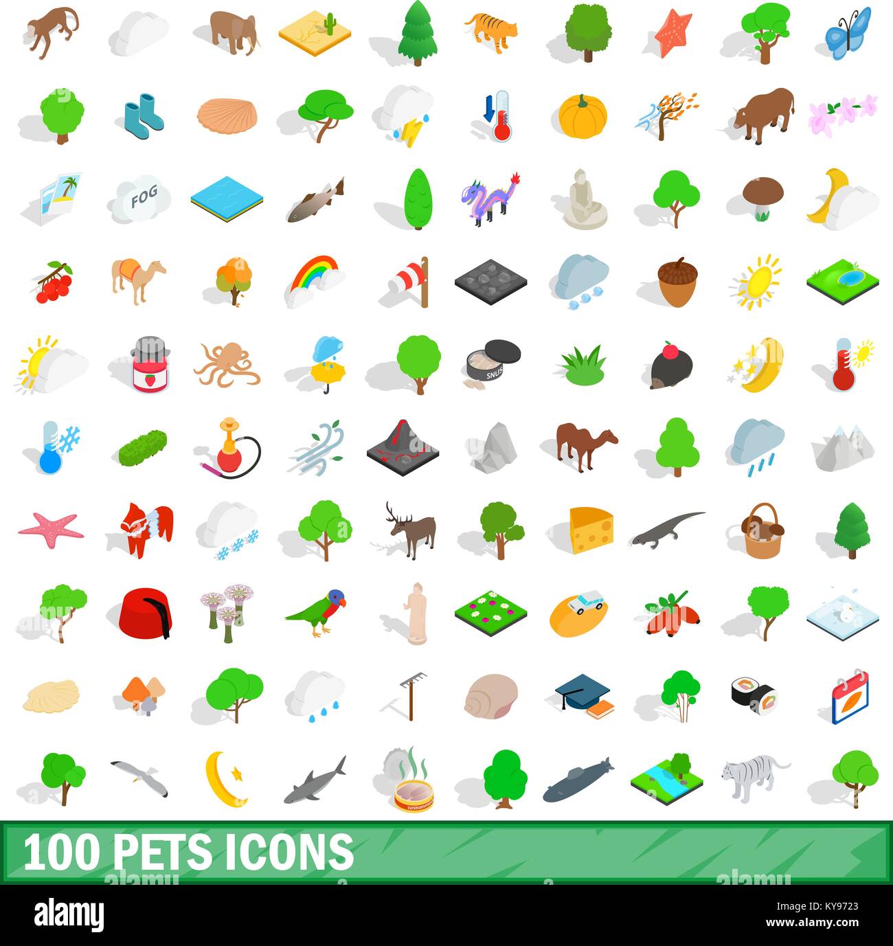 100 pets icons set in isometric 3d style for any design vector ...