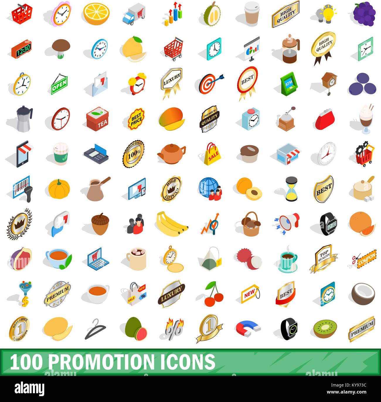 100 promotion icons set in isometric 3d style for any design vector ...