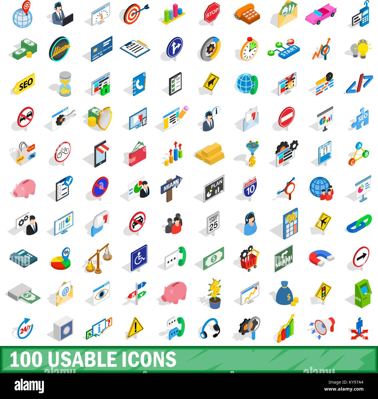 100 usable icons set in isometric 3d style for any design vector ...