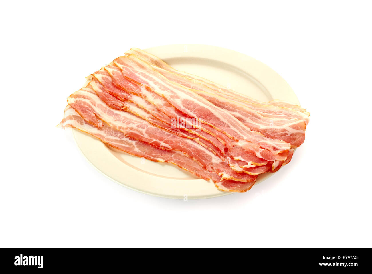 Dish with bacon on white Stock Photo