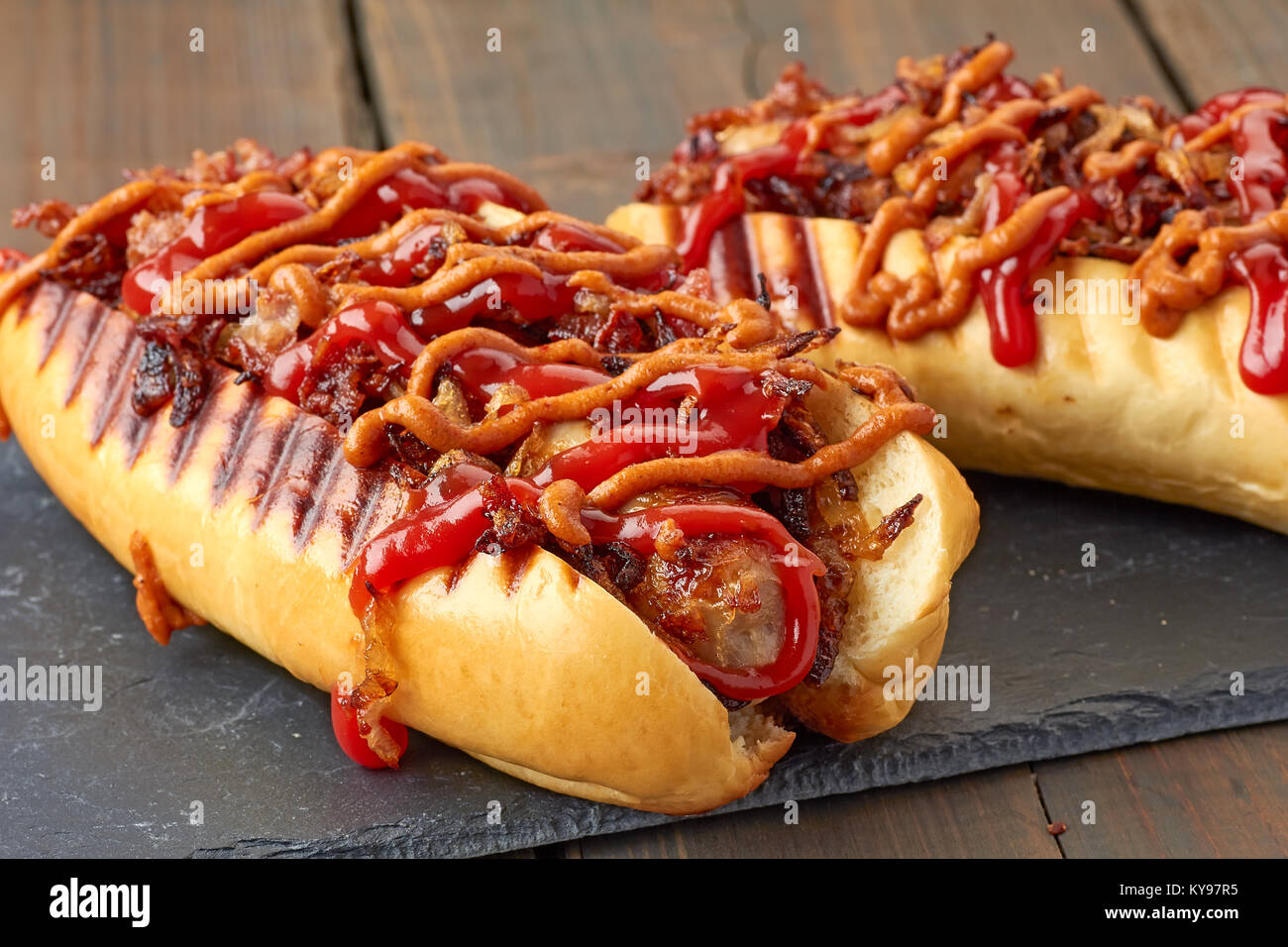 Two tasty hot dogs Stock Photo