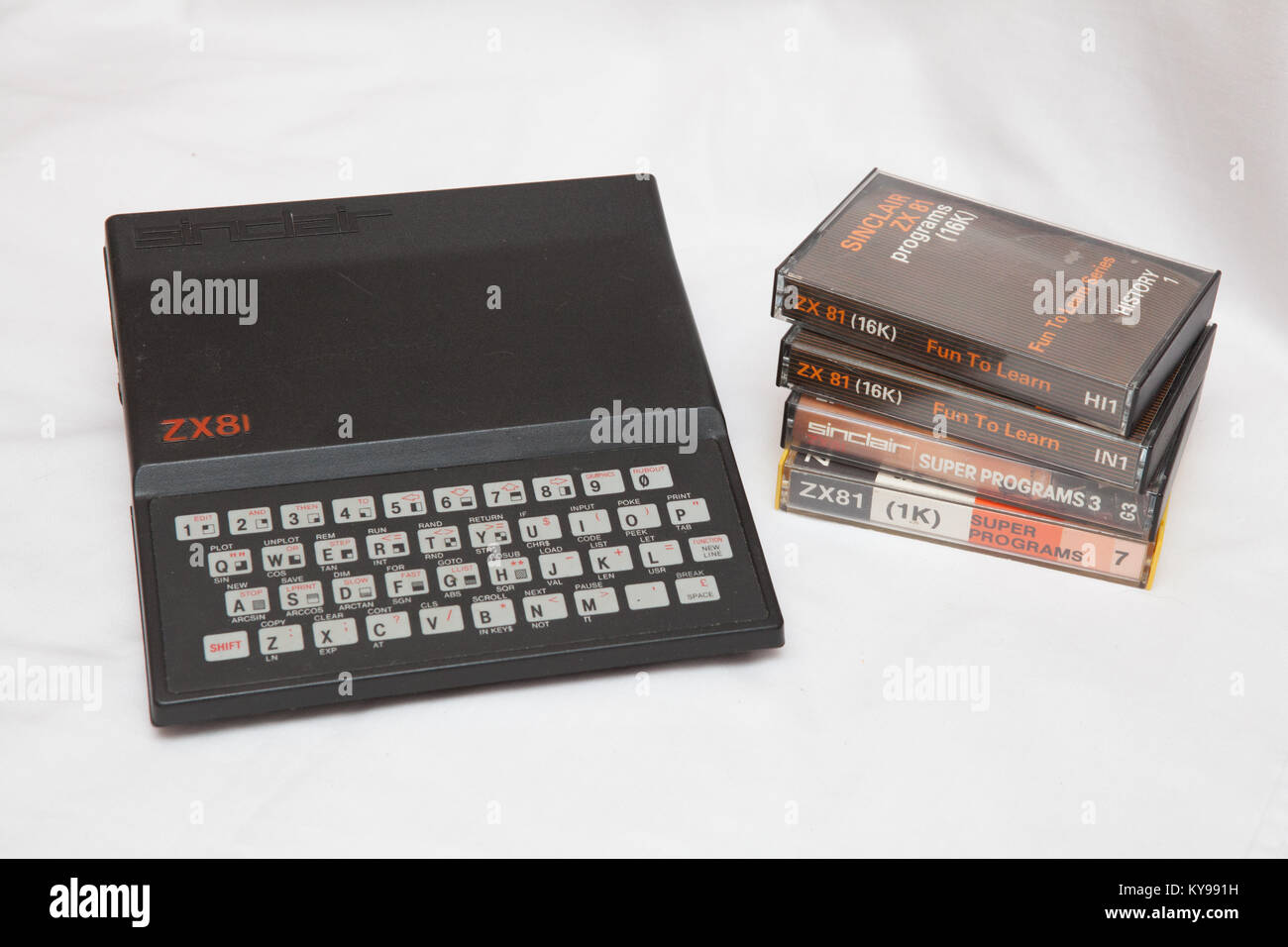 Sinclair Research ZX81 home computer with associated cassette tapes Stock Photo