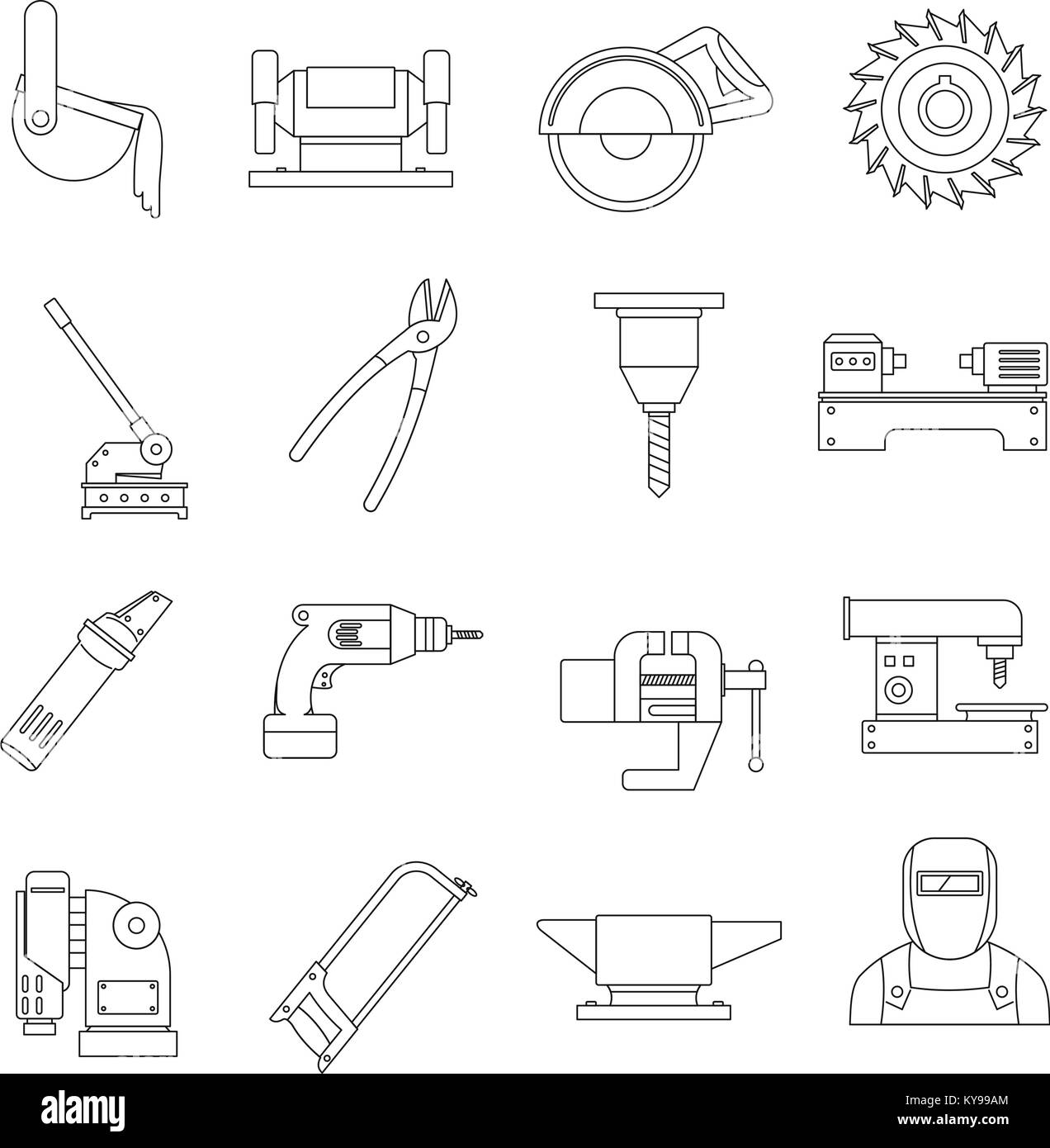 Metal working icons set. Flat illustration of 16 Metal working vector ...