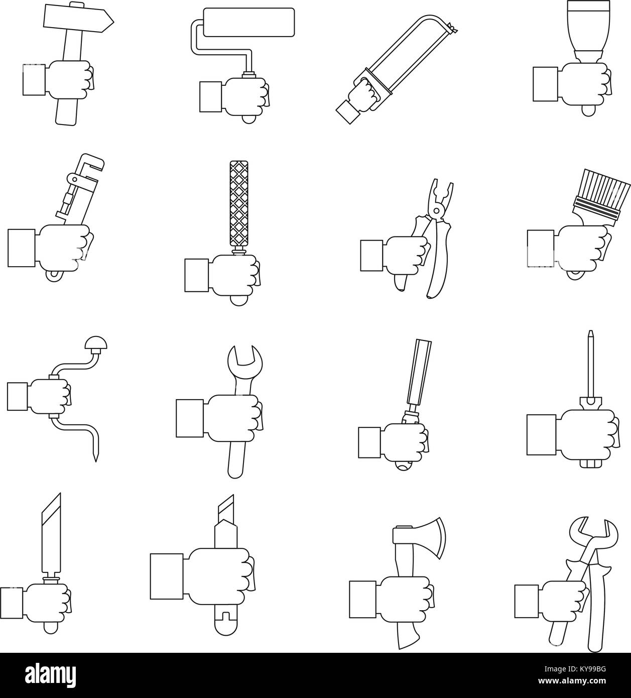 Hand tool icons set building. Outline illustration of 16 hand tool ...
