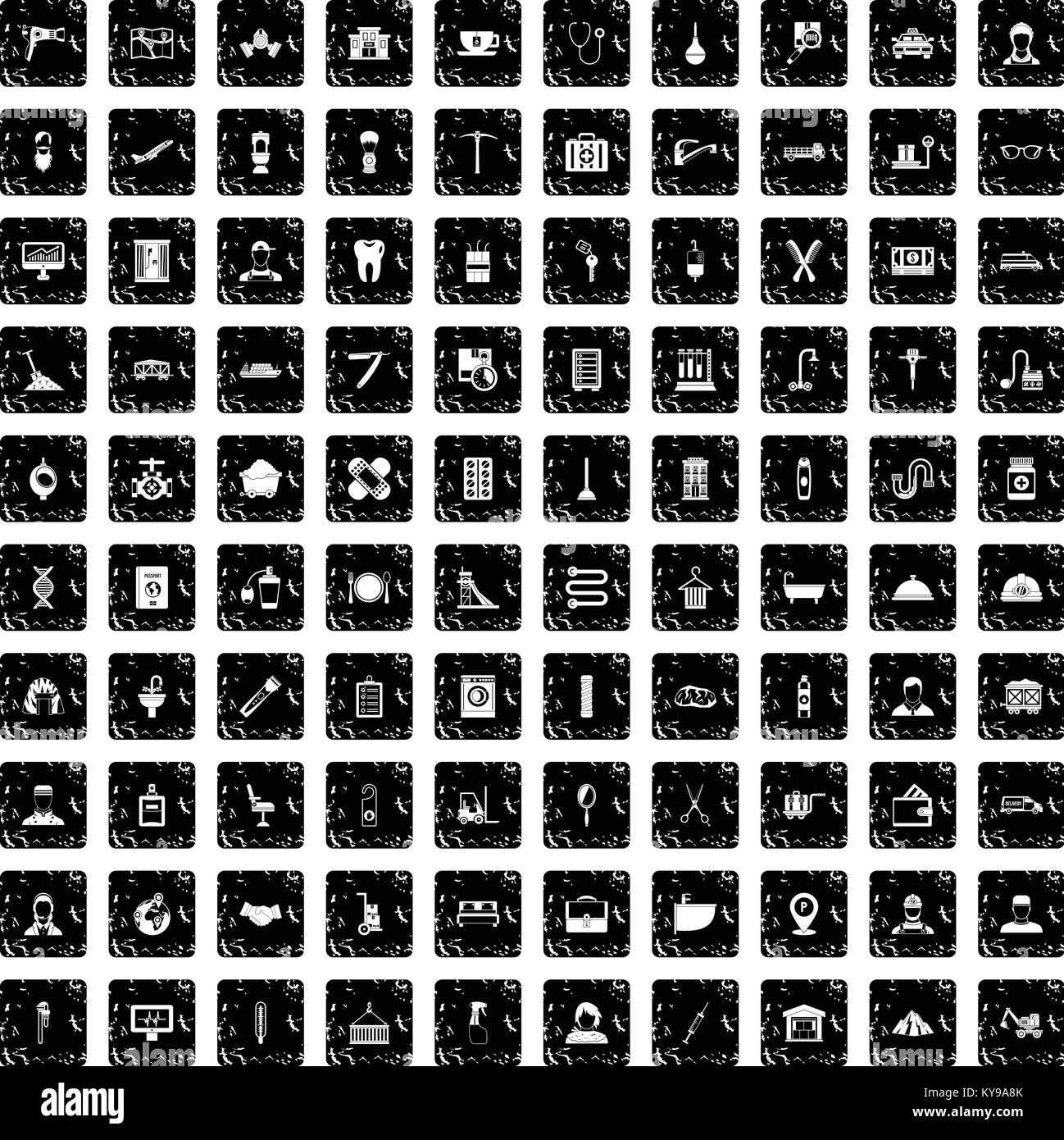 100 craft icons set in grunge style isolated vector illustration Stock ...