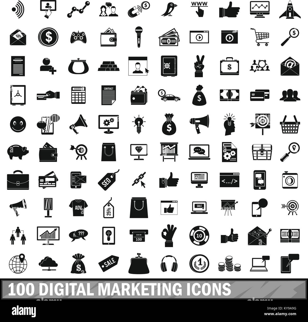 100 digital marketing icons set hi-res stock photography and images - Alamy