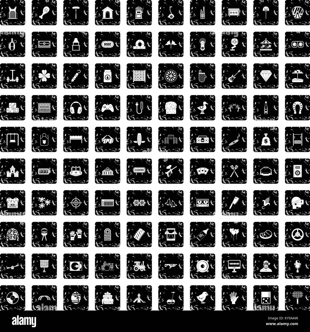 100 entertainment icons set in grunge style isolated vector illustration Stock Vector