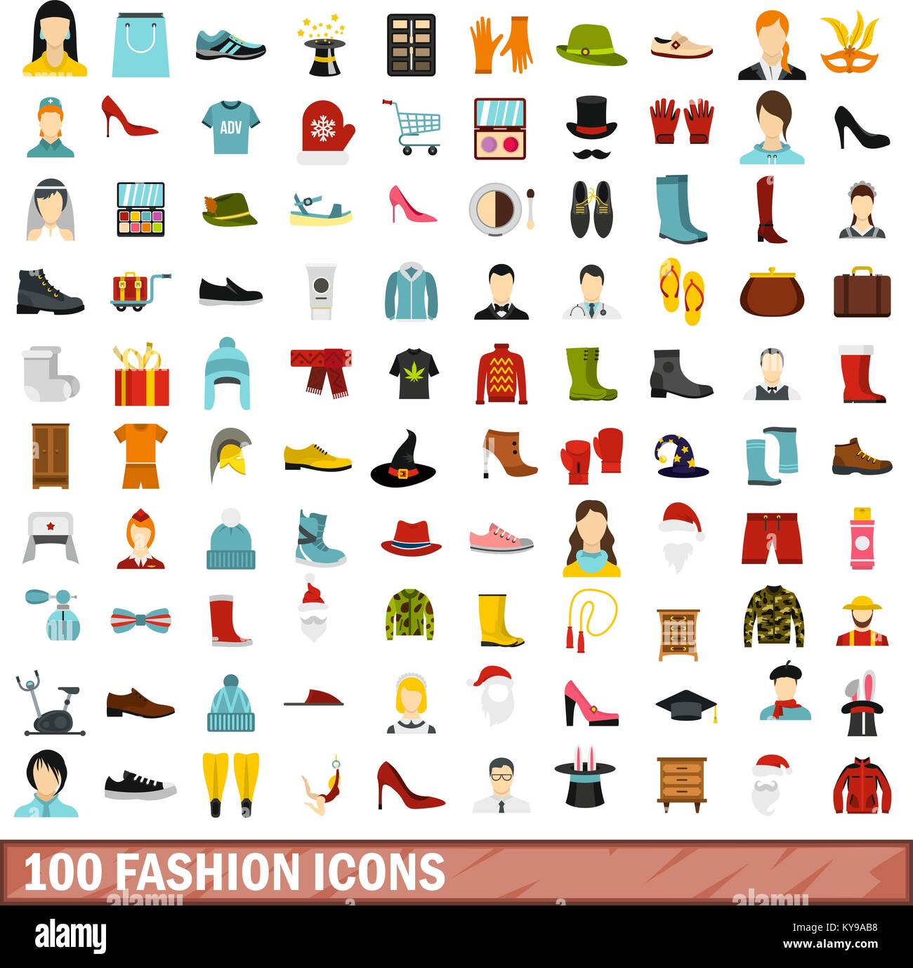 100 fashion icons set in flat style for any design vector illustration Stock Vector