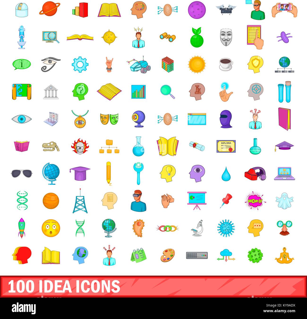 100 idea icons set in cartoon style for any design vector illustration ...