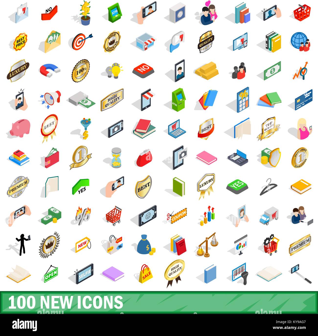 100 new icons set in isometric 3d style for any design vector ...