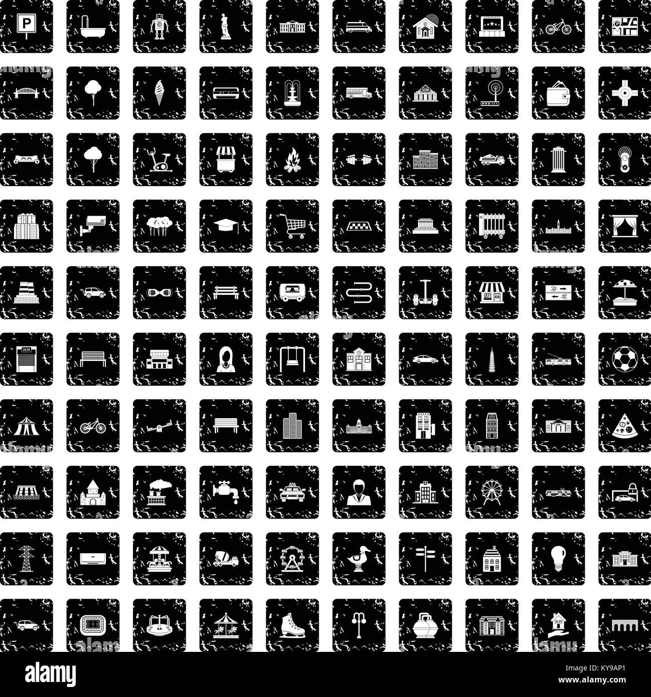 100 urban icons set in grunge style isolated vector illustration Stock ...