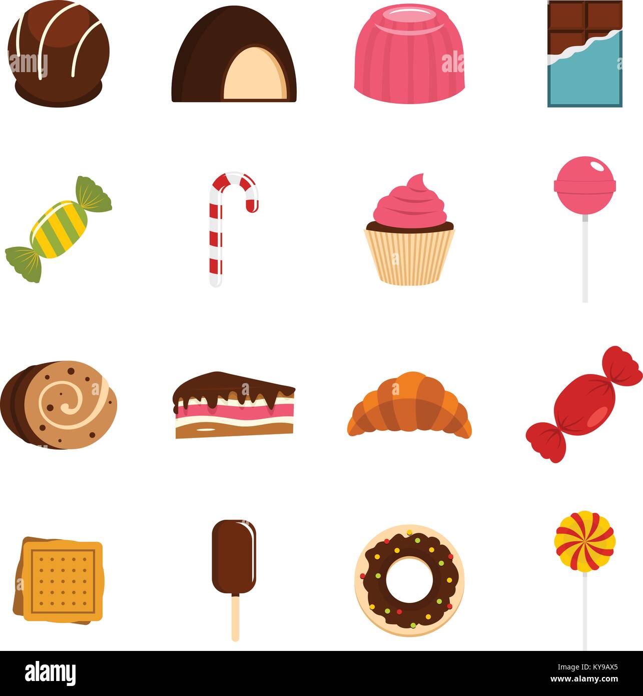 Sweets and candies icons set in flat style isolated vector illustration ...