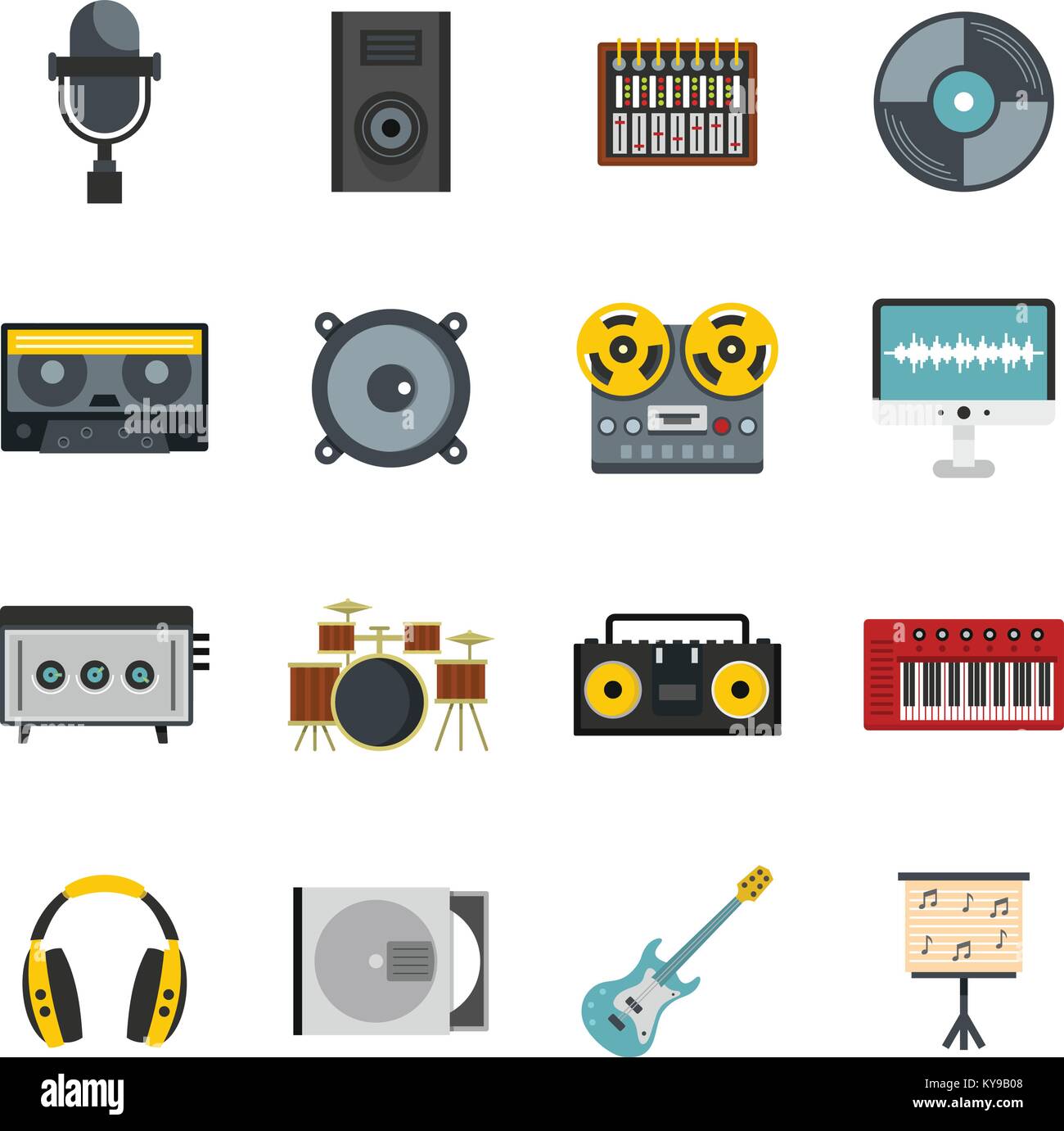 Recording studio items icons set in flat style isolated vector ...