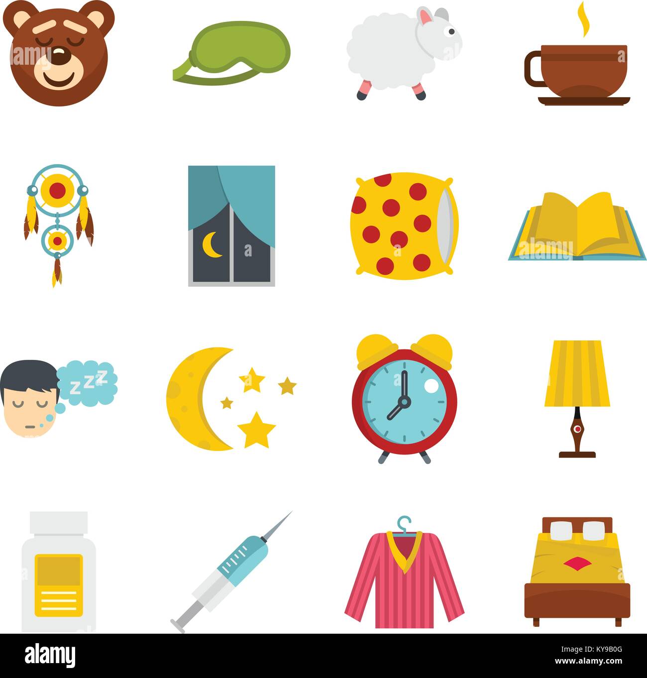 Sleep icons set in flat style isolated vector illustration Stock Vector ...