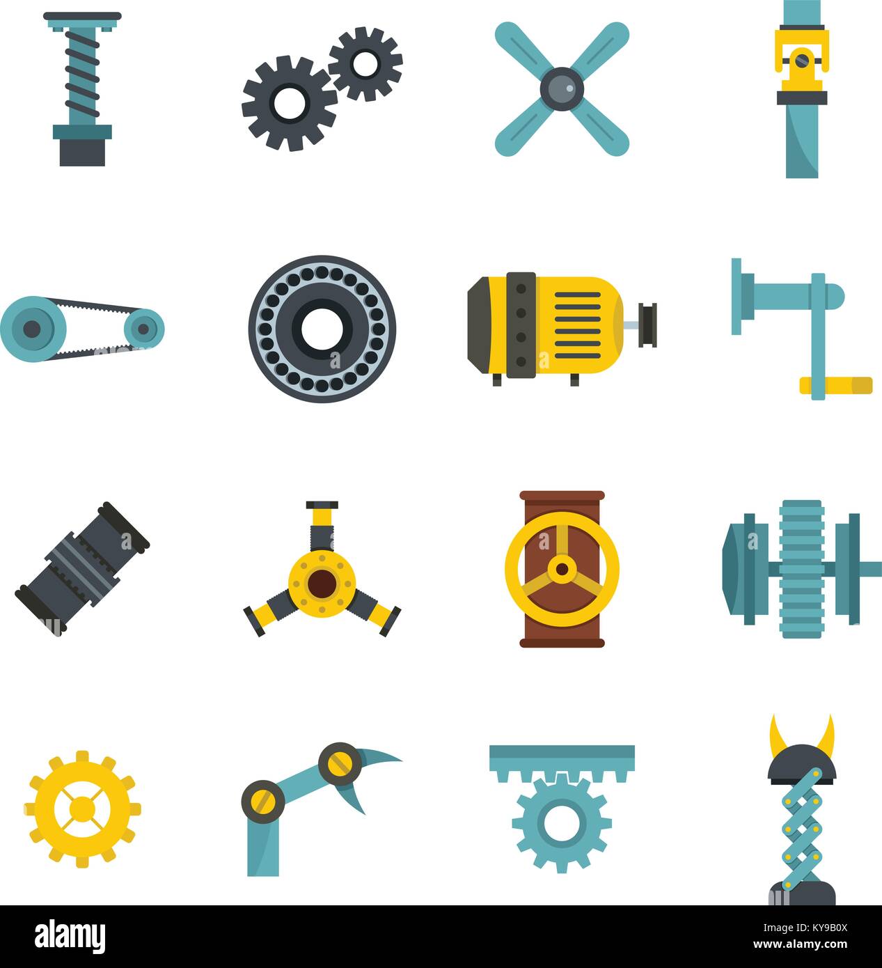 Techno mechanisms kit icons set in flat style isolated vector illustration Stock Vector