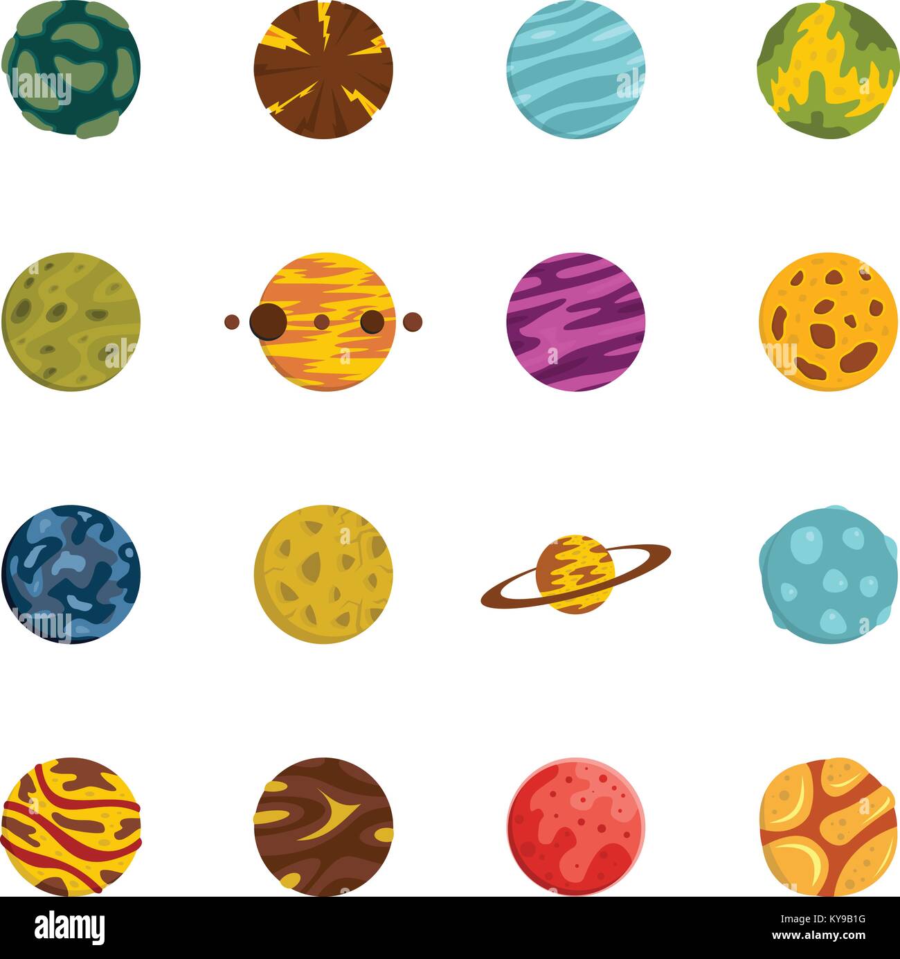 Fantastic planets icons set in flat style isolated vector illustration ...