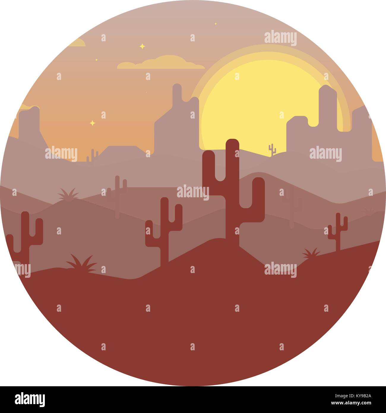 Landscape design of the desert with cacti Stock Vector