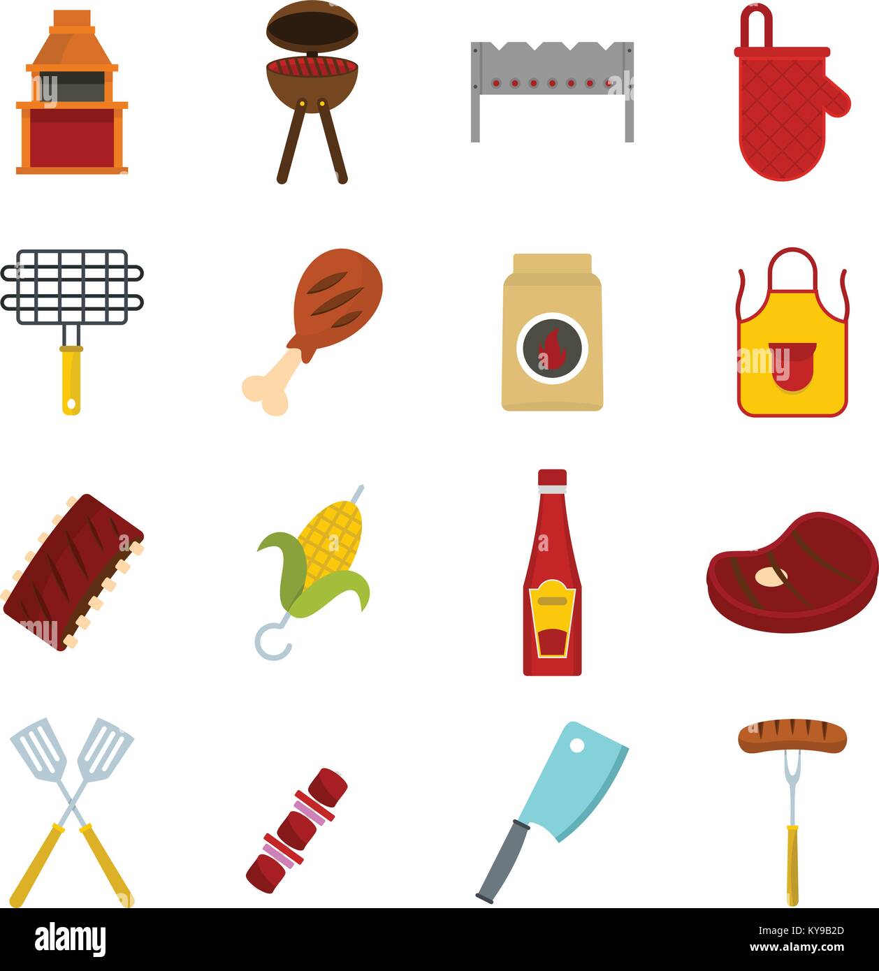 BBQ food icons set in flat style isolated vector illustration Stock ...
