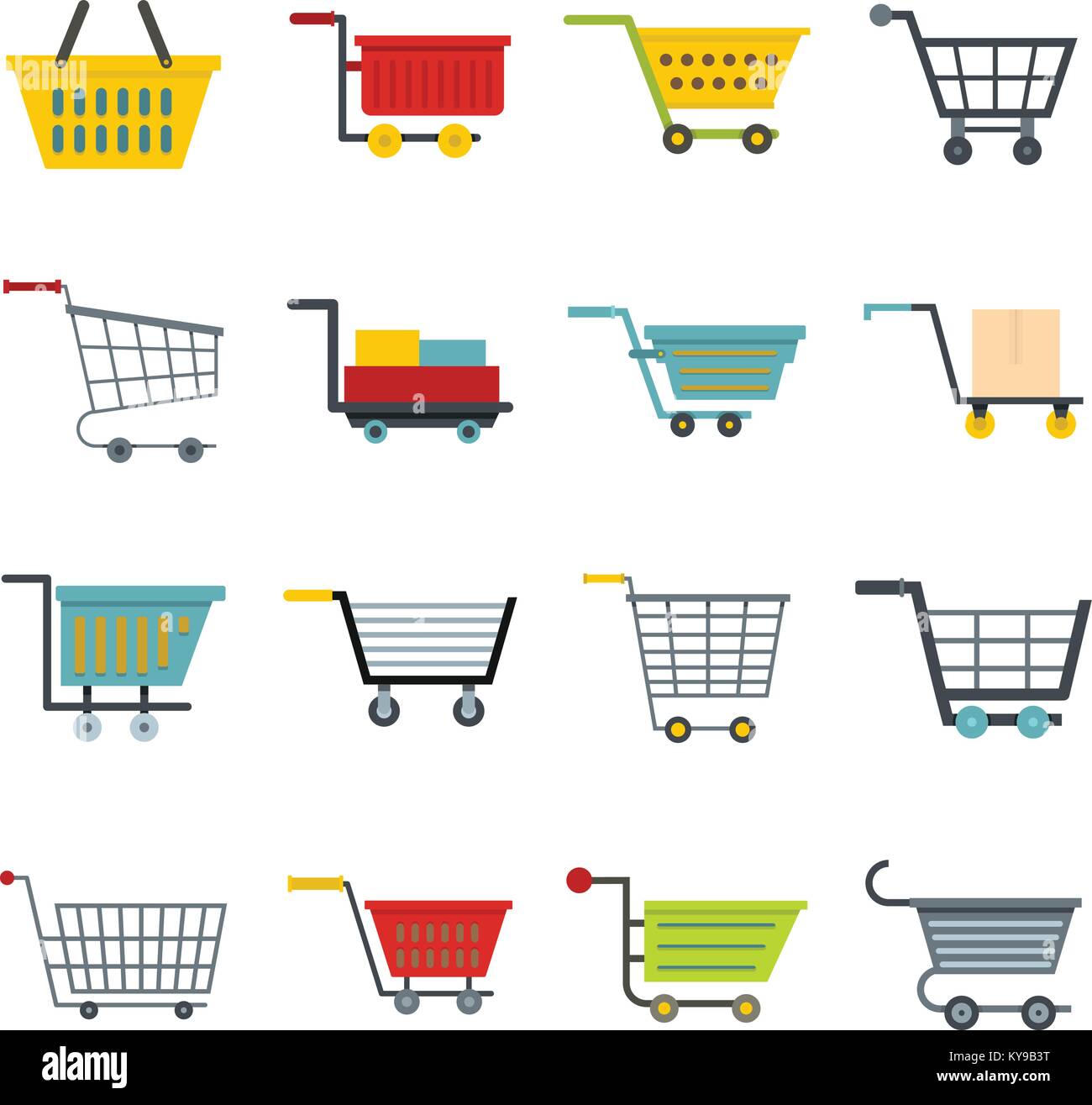 Shopping cart icons set in flat style isolated vector illustration ...