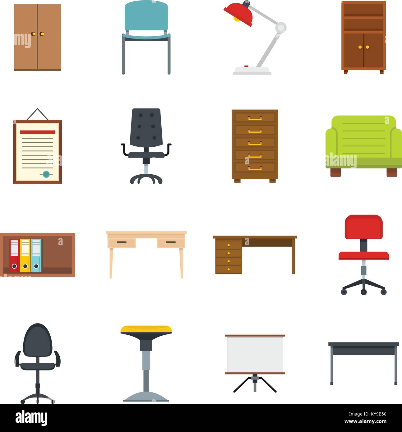 Office furniture icons set in flat style isolated vector illustration Stock Vector Image & Art