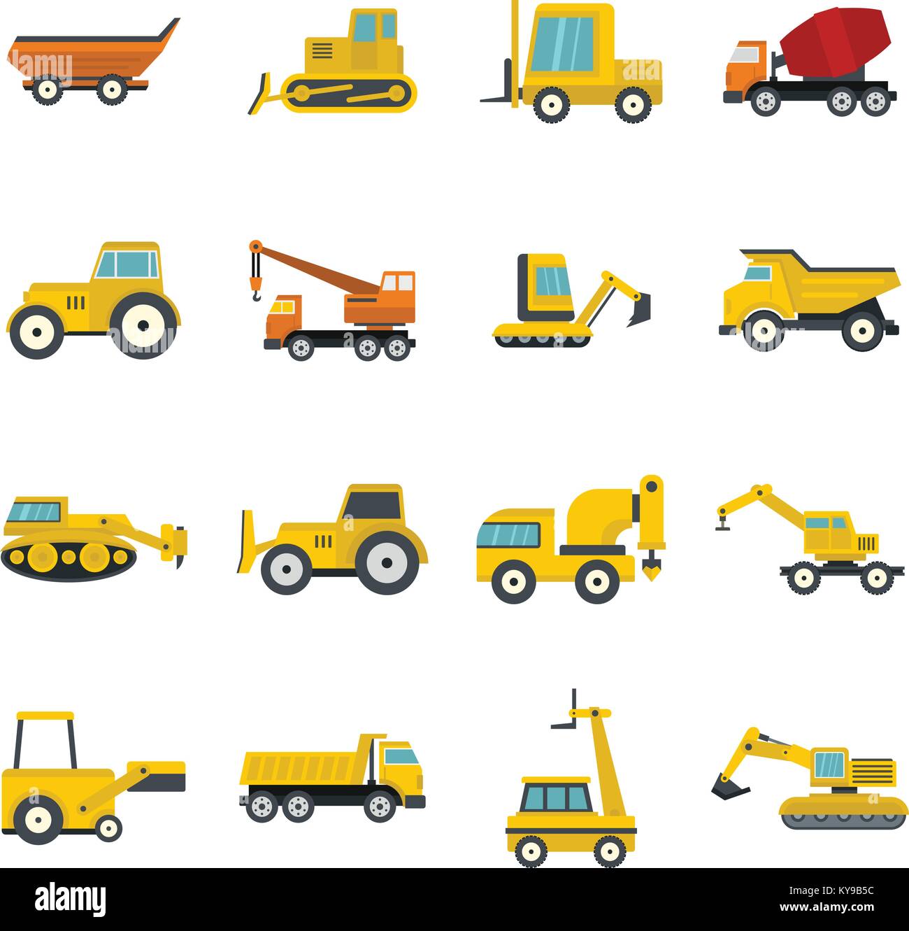 Building vehicles icons set in flat style isolated vector illustration Stock Vector
