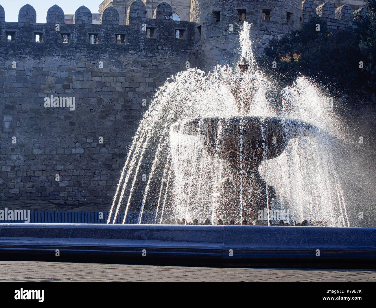 Fountain in Baku in the windy sunny day Stock Photo