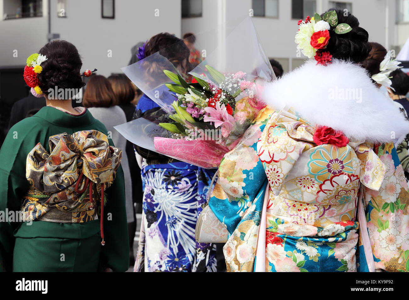 Geisha Japanese woman young girl in Tokyo kimono fabric design