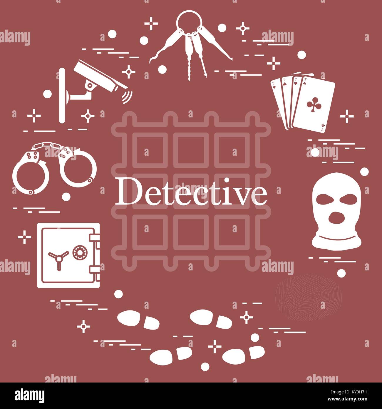 Criminal and detective elements. Crime, law and justice vector icons ...