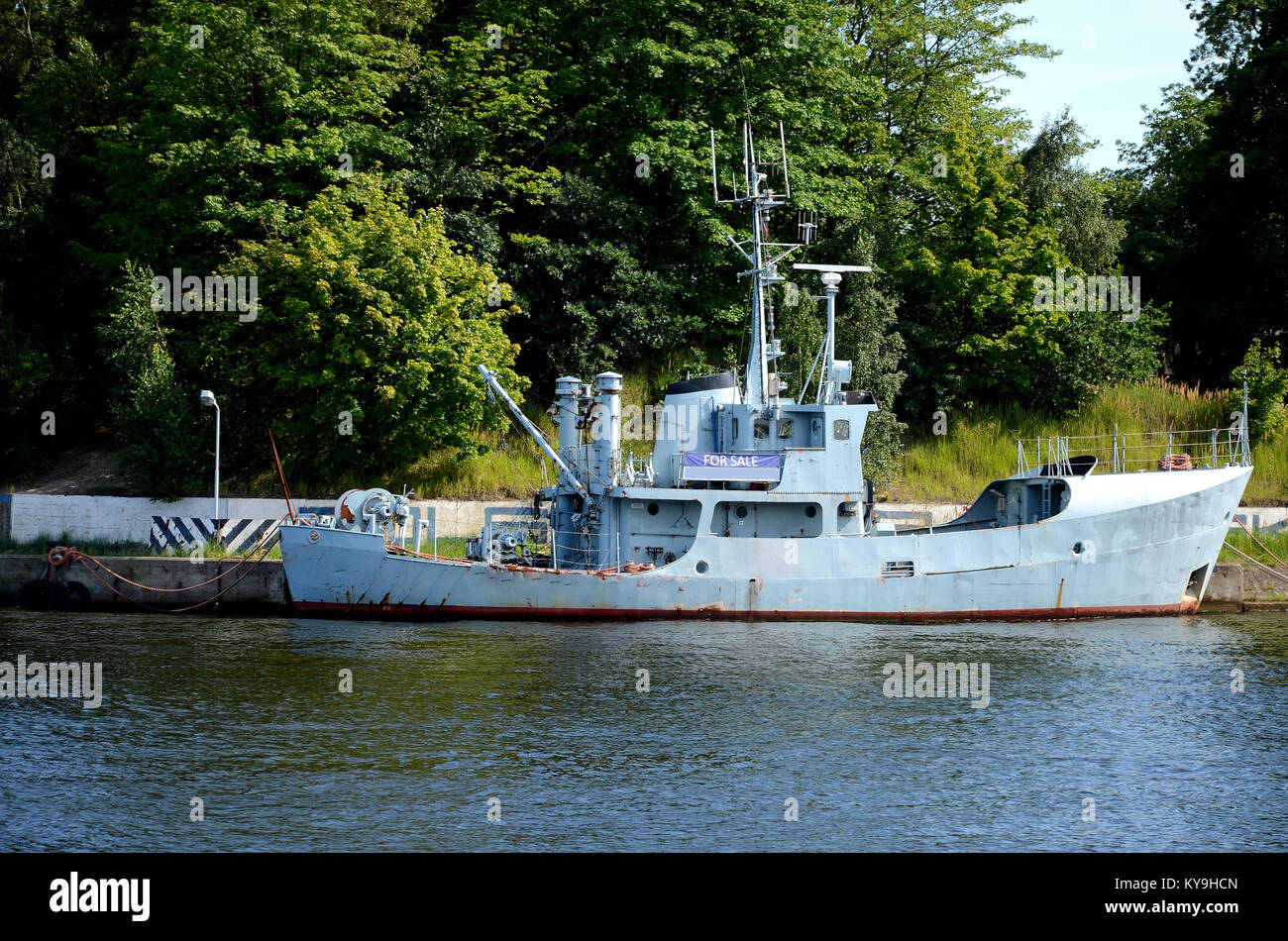An old ship put up for sale Stock Photo