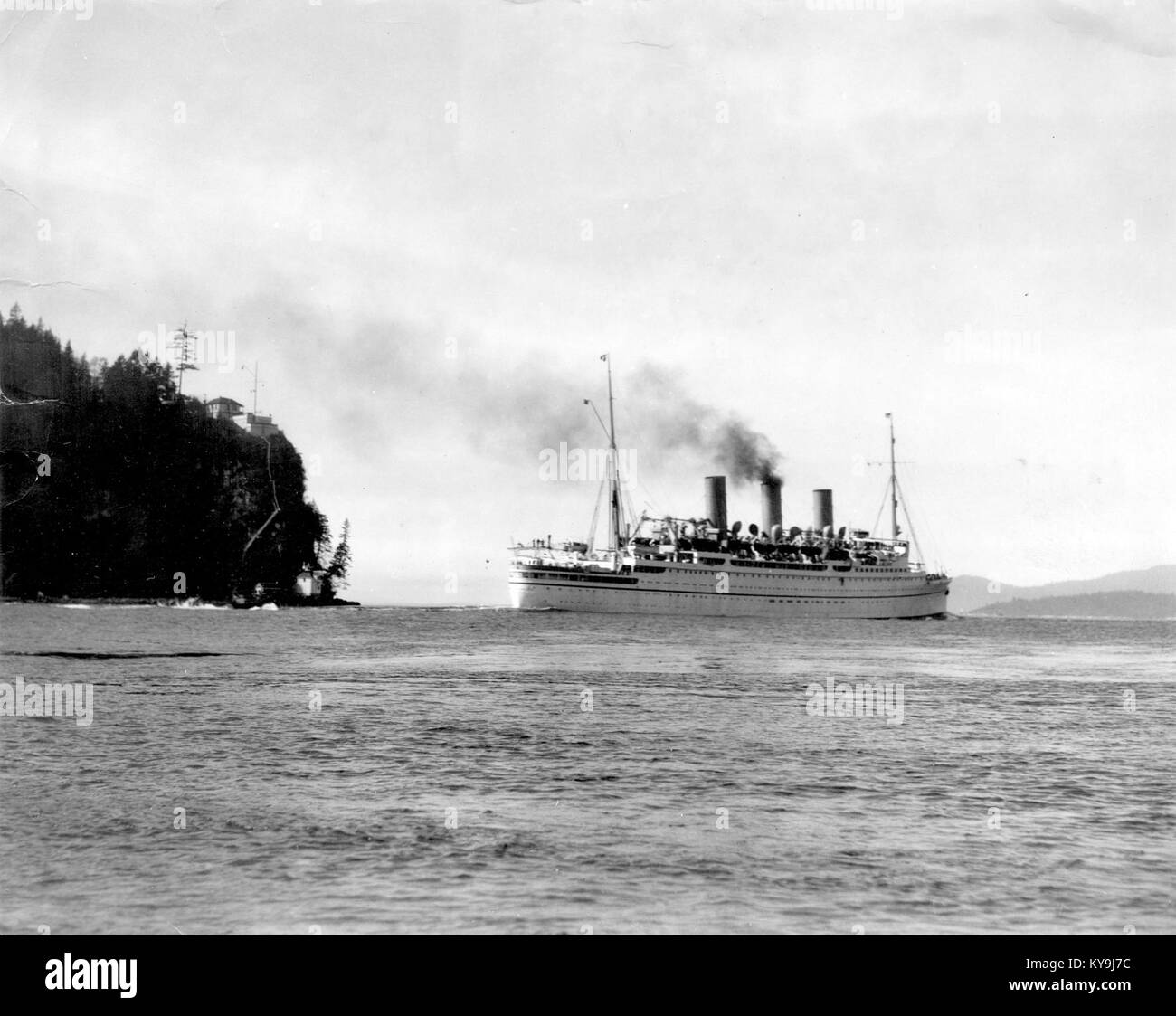 RMS Empress of Canada passing Prospect Point Lighthouse and Signal