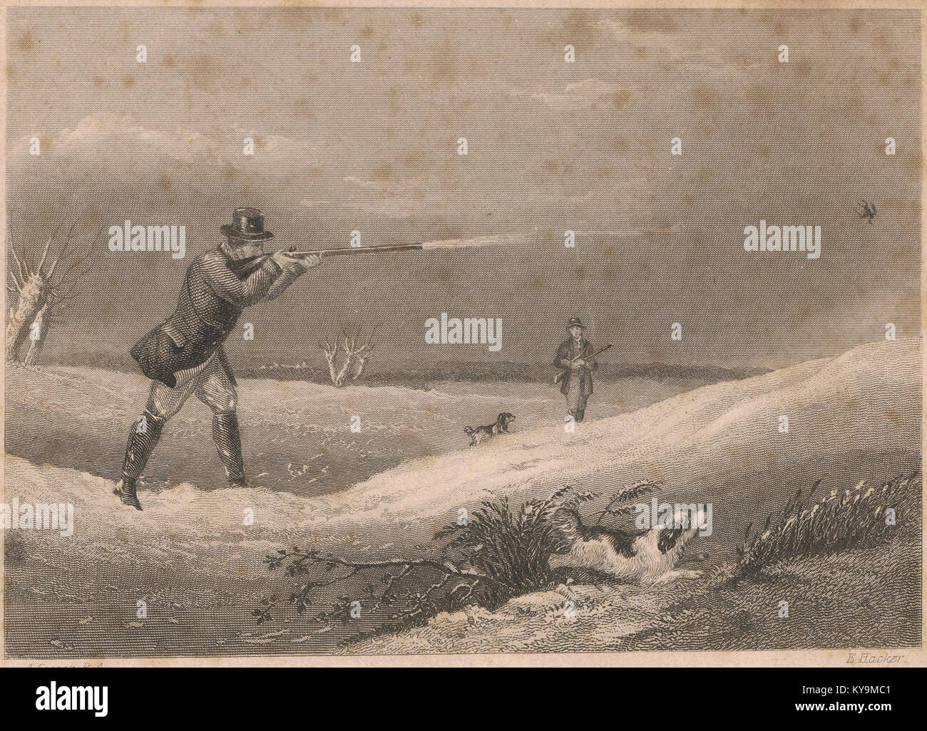 Print, 1866, by Edward Hacker (1813-1905), after Abraham Cooper, RA, (1787–1868), shooting scene, UK Stock Photo