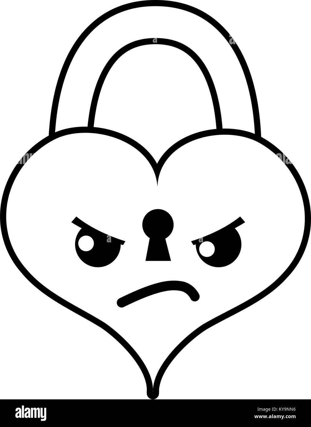 line angry heart padlock kawaii personage Stock Vector Image & Art - Alamy