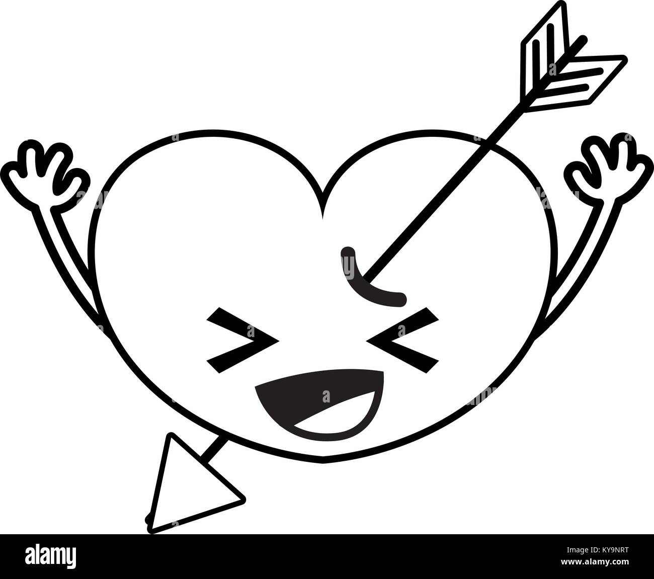line happy heart with arrow kawaii and arms Stock Vector Image & Art ...