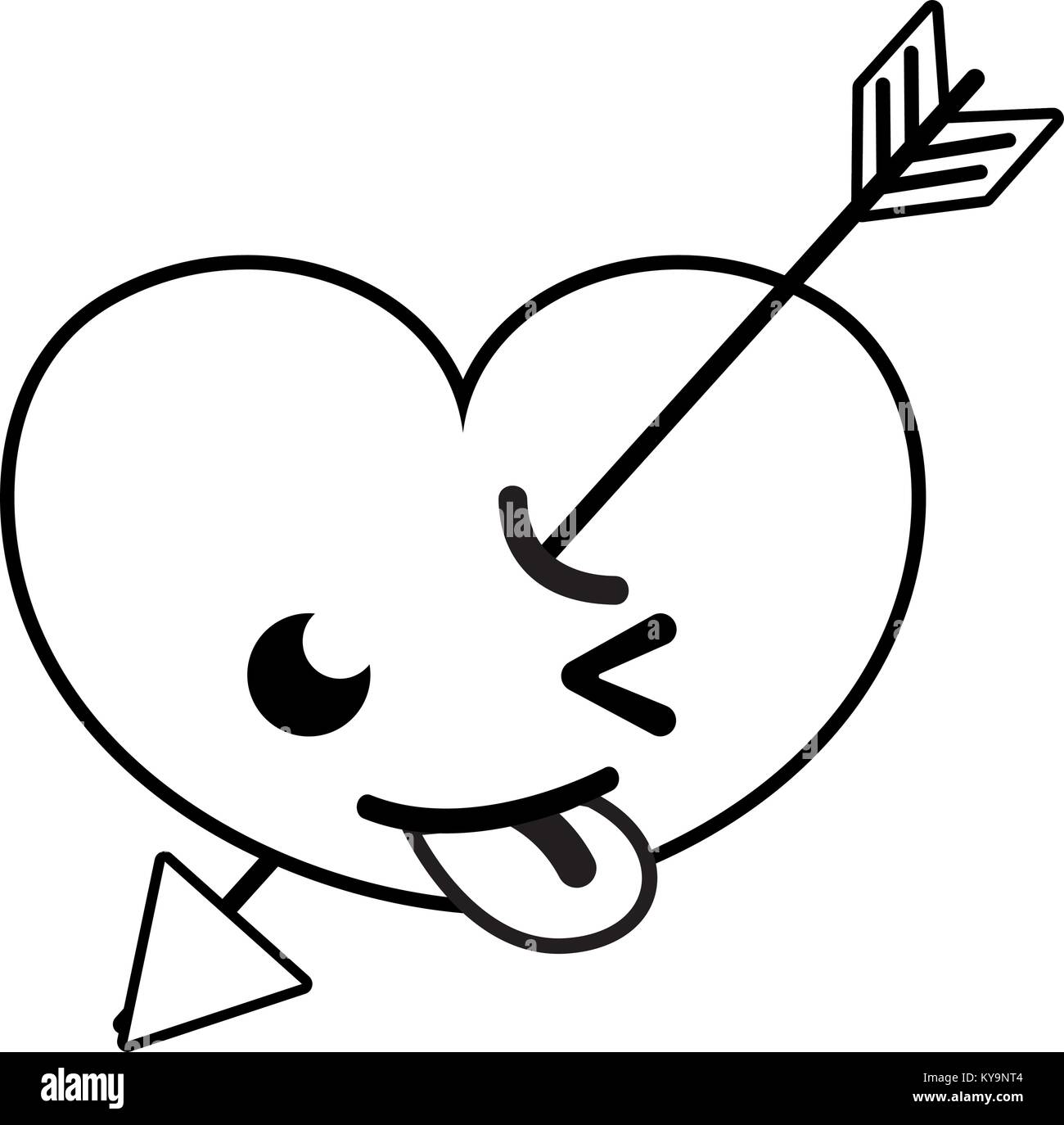 line funny heart with arrow kawaii character Stock Vector Image & Art ...