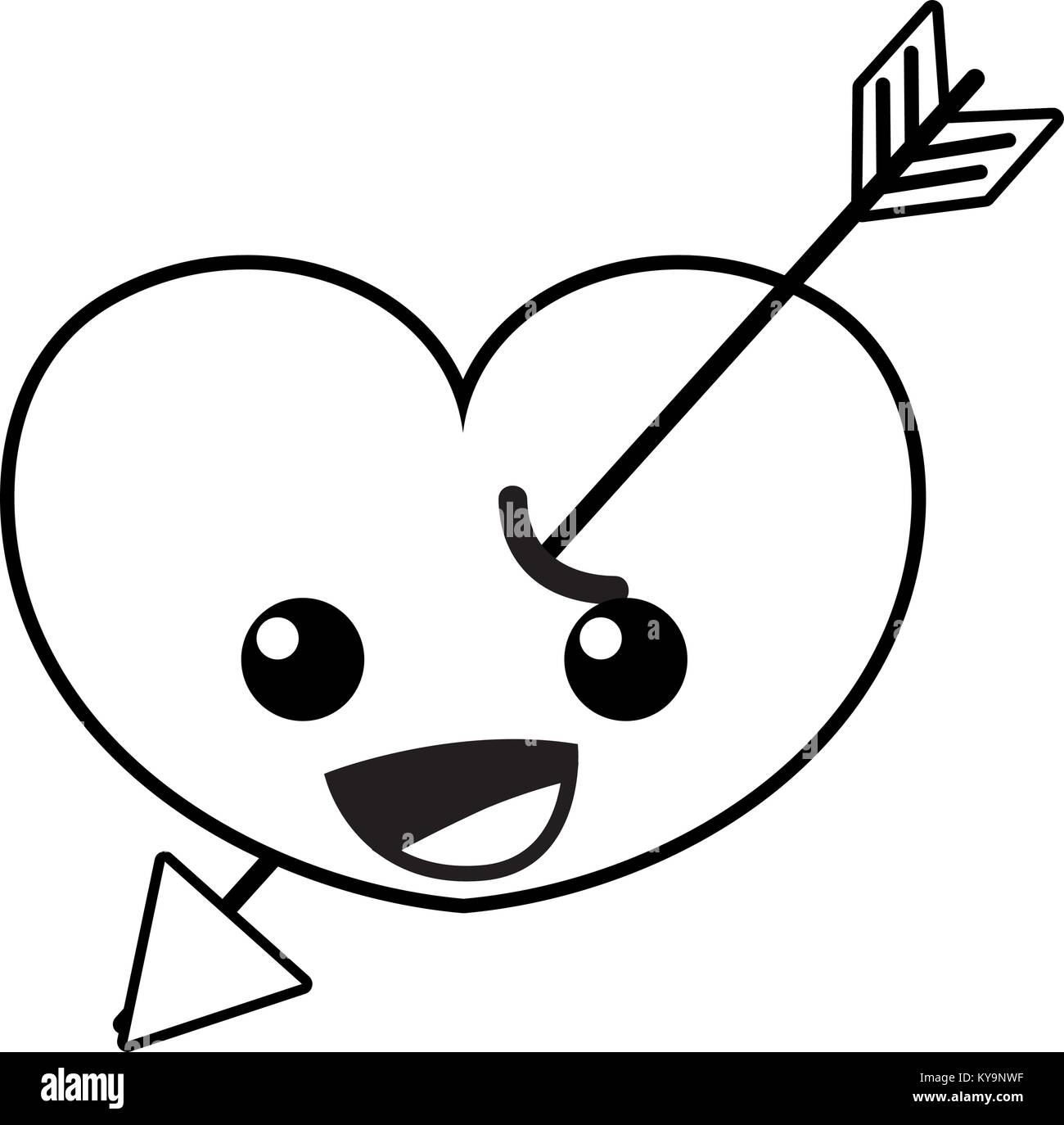 line happy heart with arrow kawaii character Stock Vector Image & Art ...