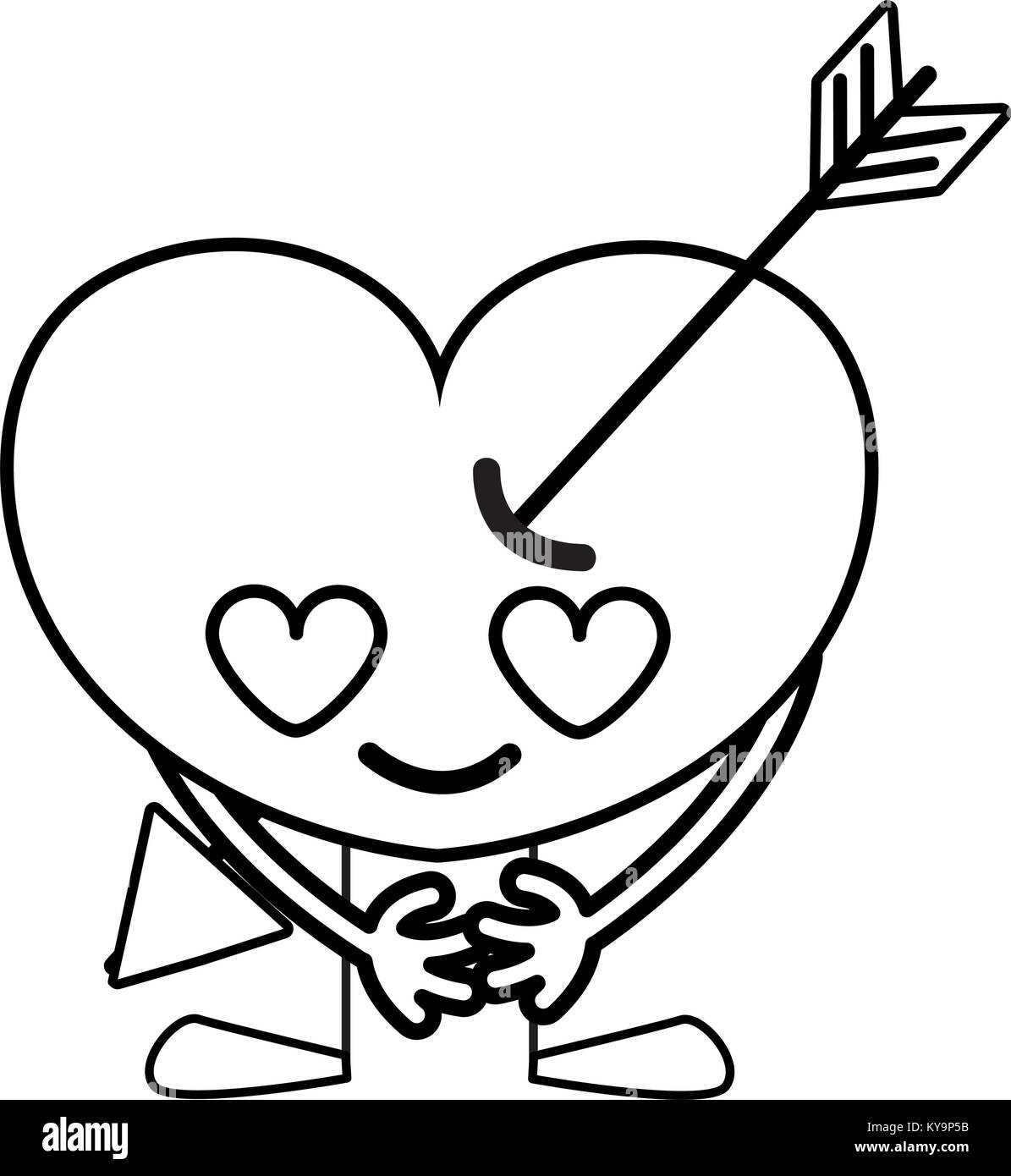 line heart with arrow in love kawaii with arms and legs Stock Vector ...