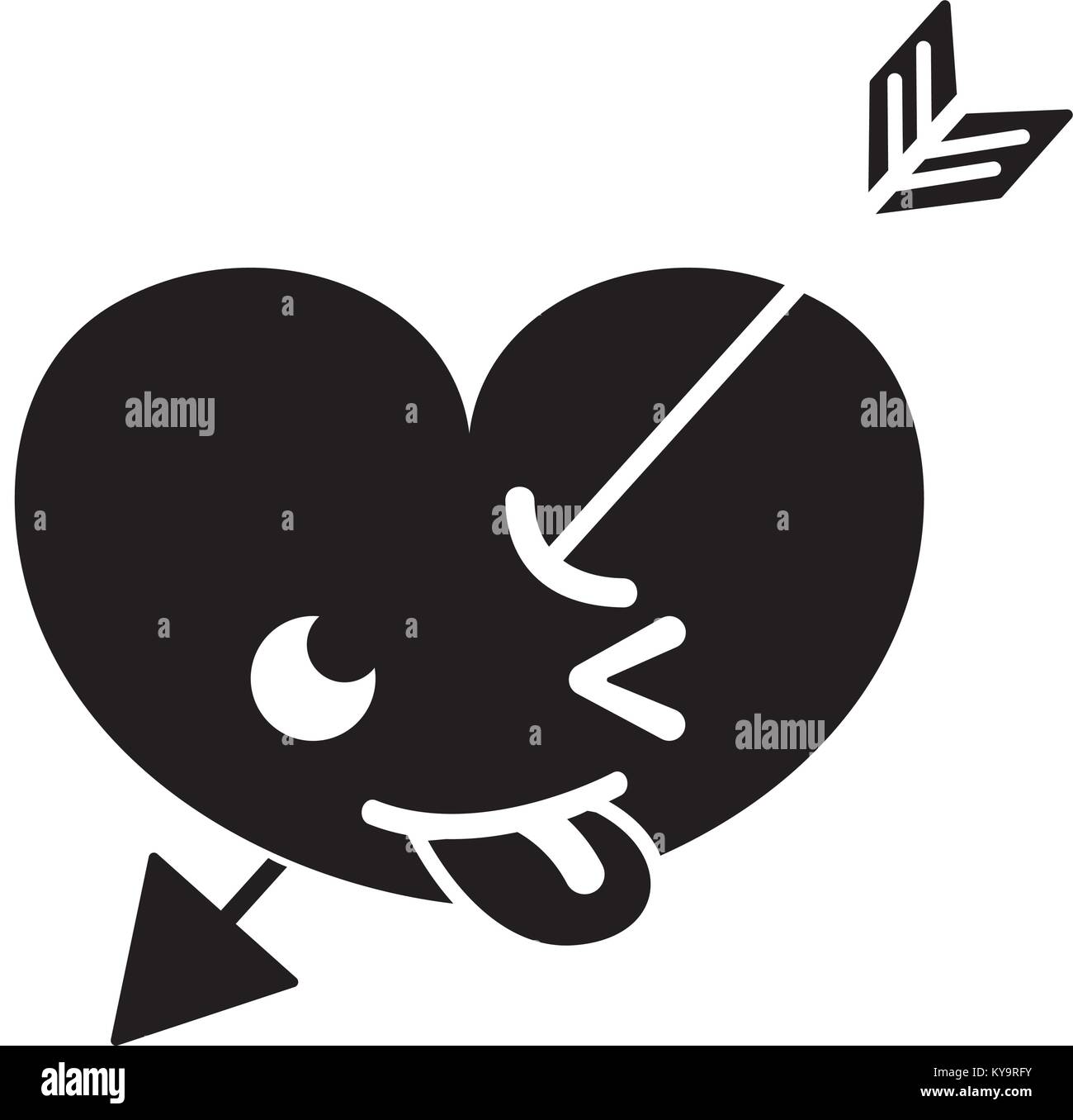 contour funny heart with arrow kawaii character Stock Vector Image ...