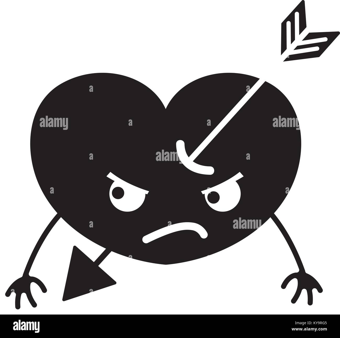 contour angry heart with arrow kawaii and arms Stock Vector Image & Art ...