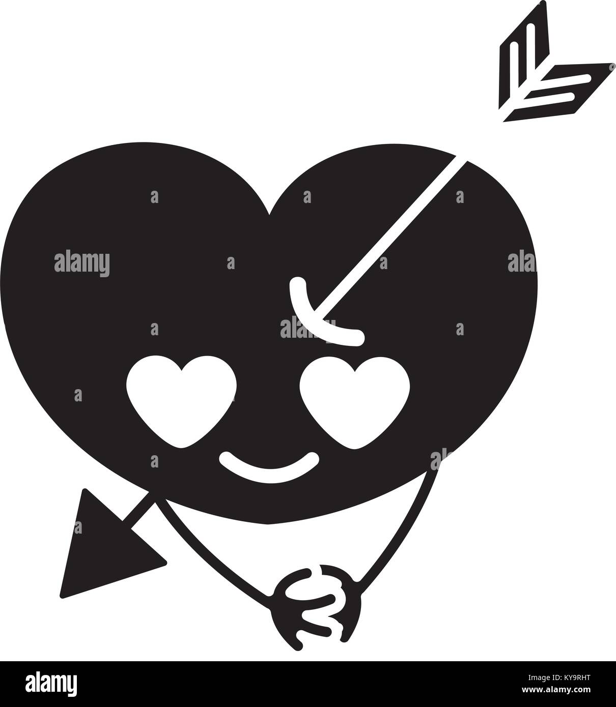 contour heart with arrow in love kawaii and arms Stock Vector Image ...