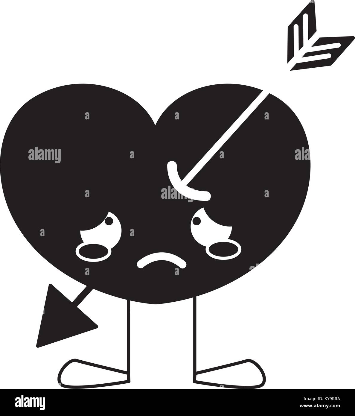 contour crying heart with arrow kawaii and legs Stock Vector Image ...