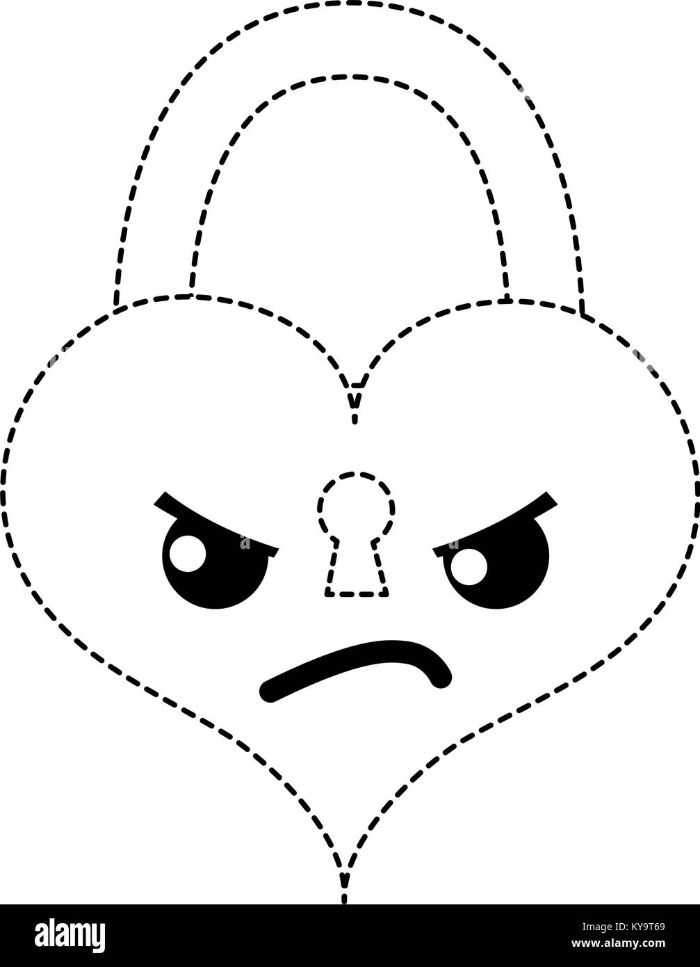 dotted shape angry heart padlock kawaii personage Stock Vector Image ...