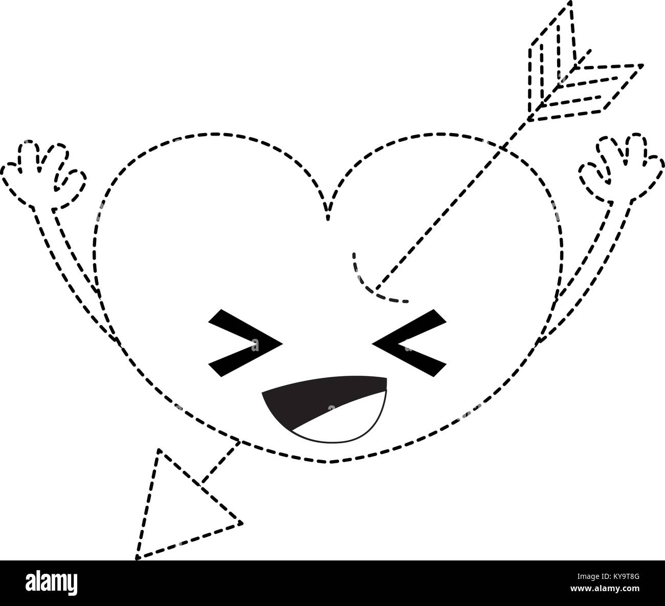 dotted shape happy heart with arrow kawaii and arms Stock Vector Image ...