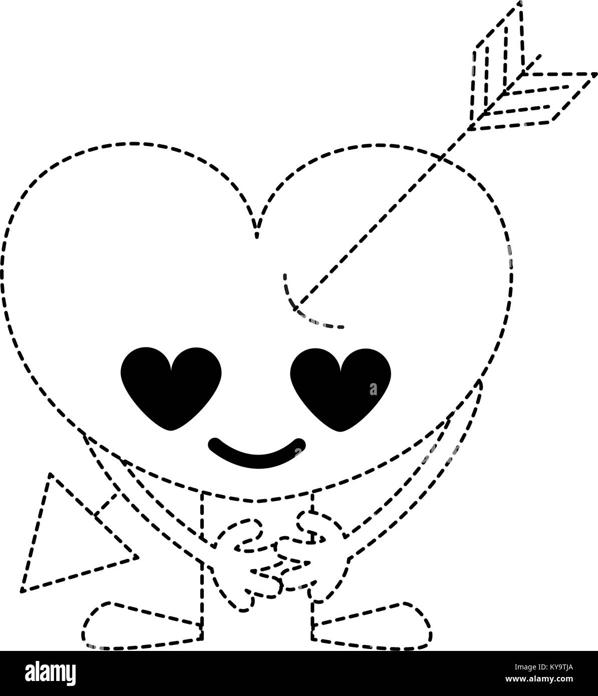dotted shape heart with arrow in love kawaii with arms and legs Stock ...