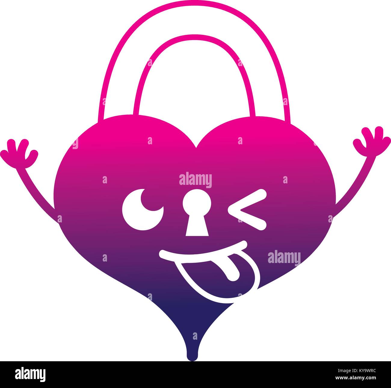 silhouette funny heart padlock kawaii personage Stock Vector Image ...